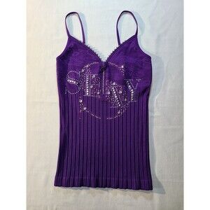 YiTong Purple Sexy Crystal Embellished Stretch Zip Front Tank Top size OS - C12
